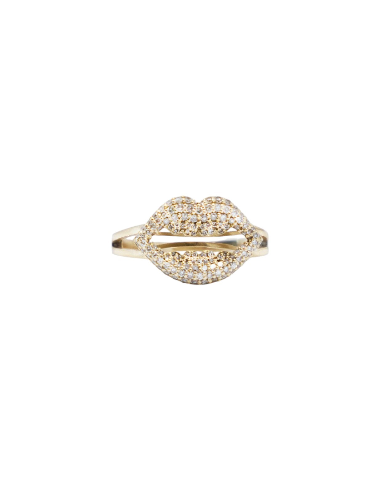 14K Gold Boxer | Lips Logo Ring | White Diamond Pave
