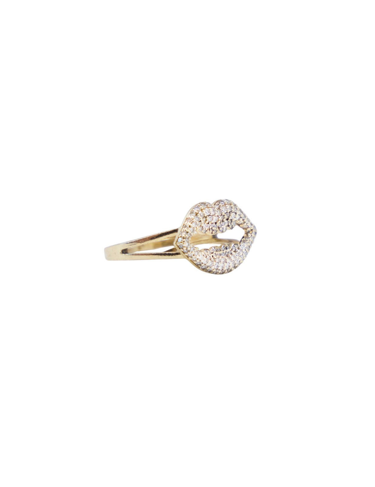 14K Gold Boxer | Lips Logo Ring | White Diamond Pave