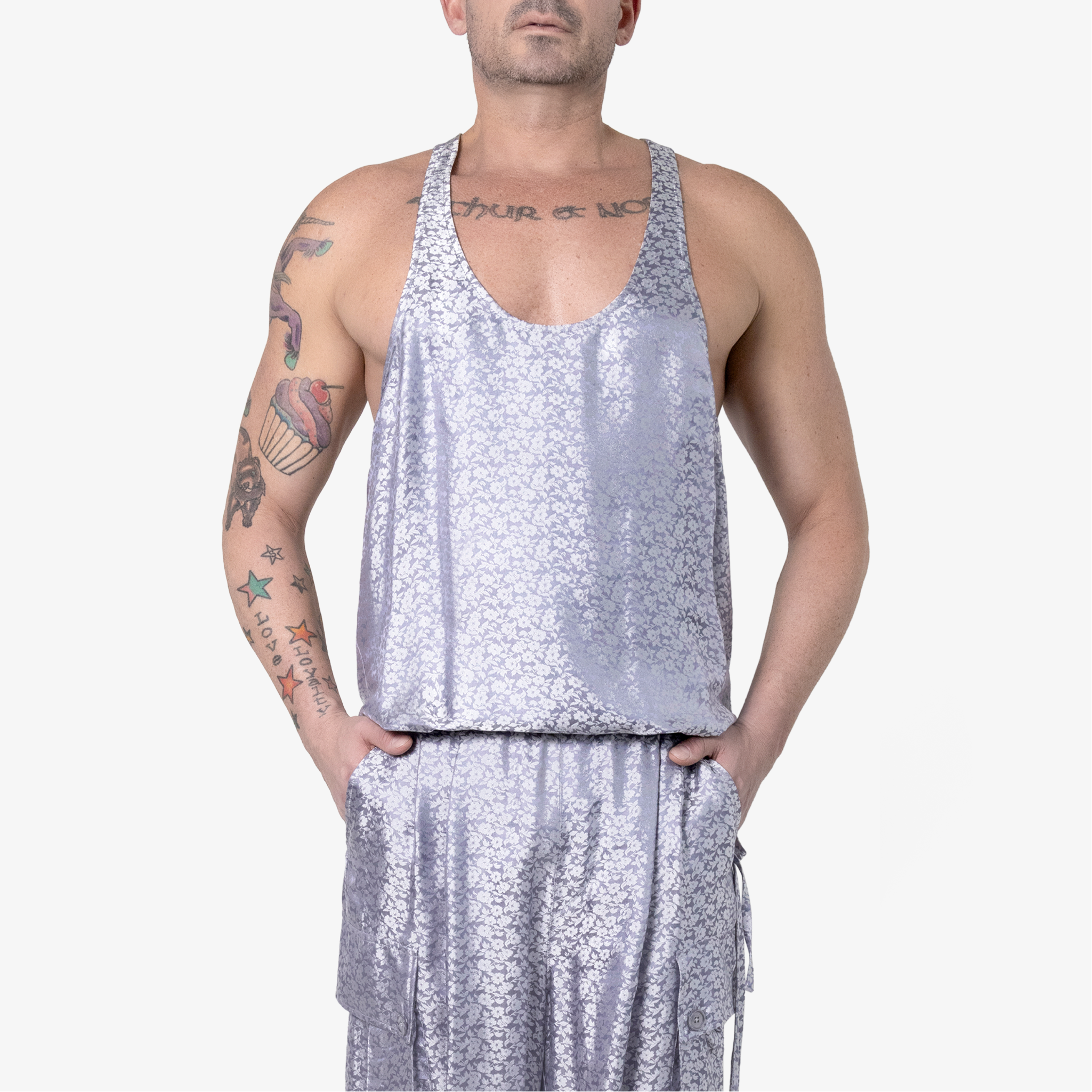 Drop Neck Silk Jacquard Tank Top