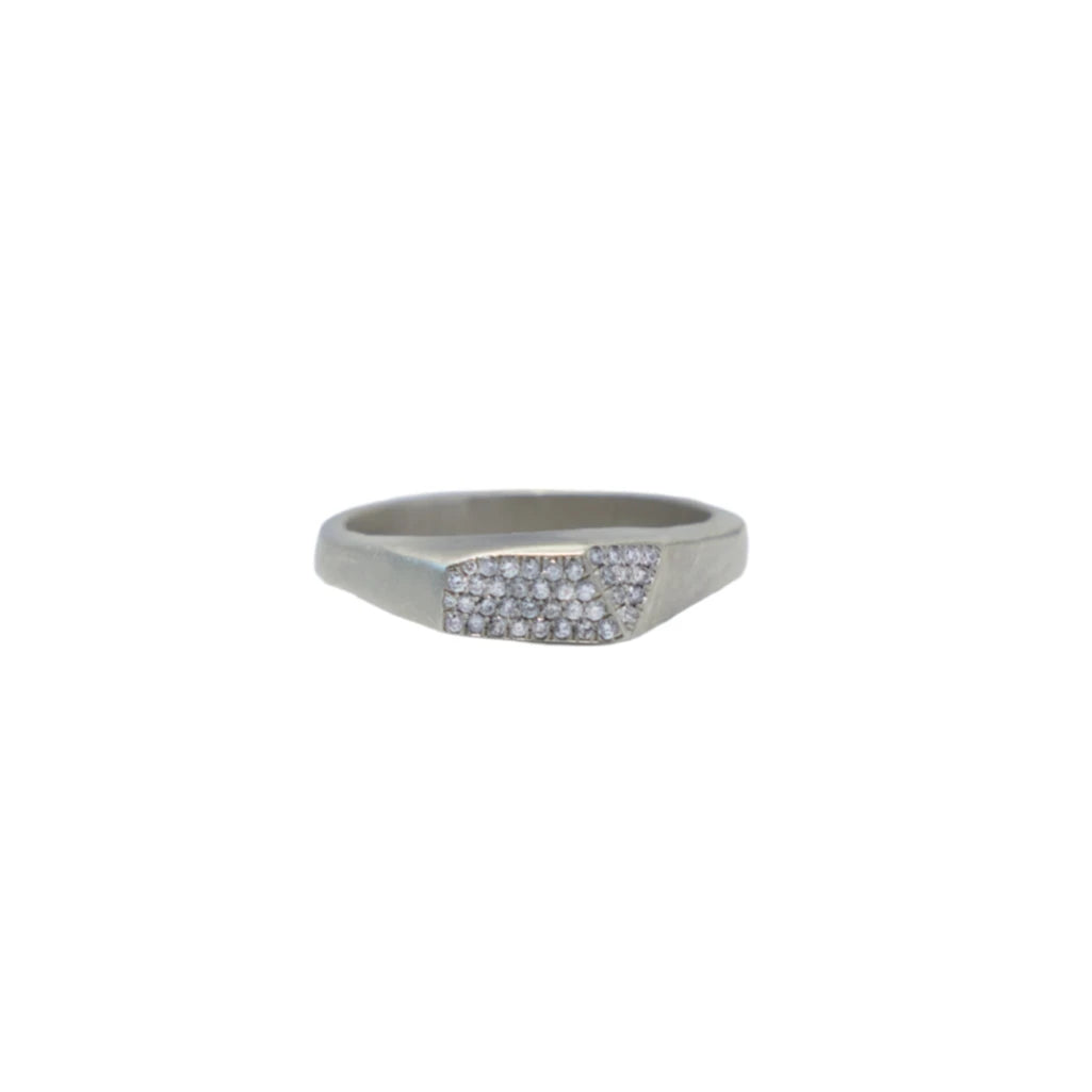 One-of-a-Kind Hand-Carved Ring Raw White 14K Gold | White Diamond Pavé | Organic, Industrial, Angular