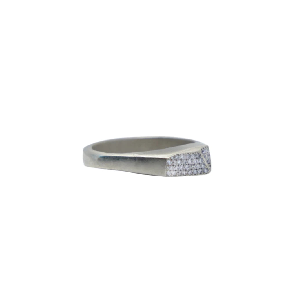 One-of-a-Kind Hand-Carved Ring Raw White 14K Gold | White Diamond Pavé | Organic, Industrial, Angular