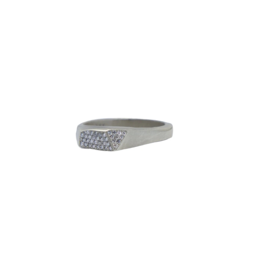 One-of-a-Kind Hand-Carved Ring Raw White 14K Gold | White Diamond Pavé | Organic, Industrial, Angular