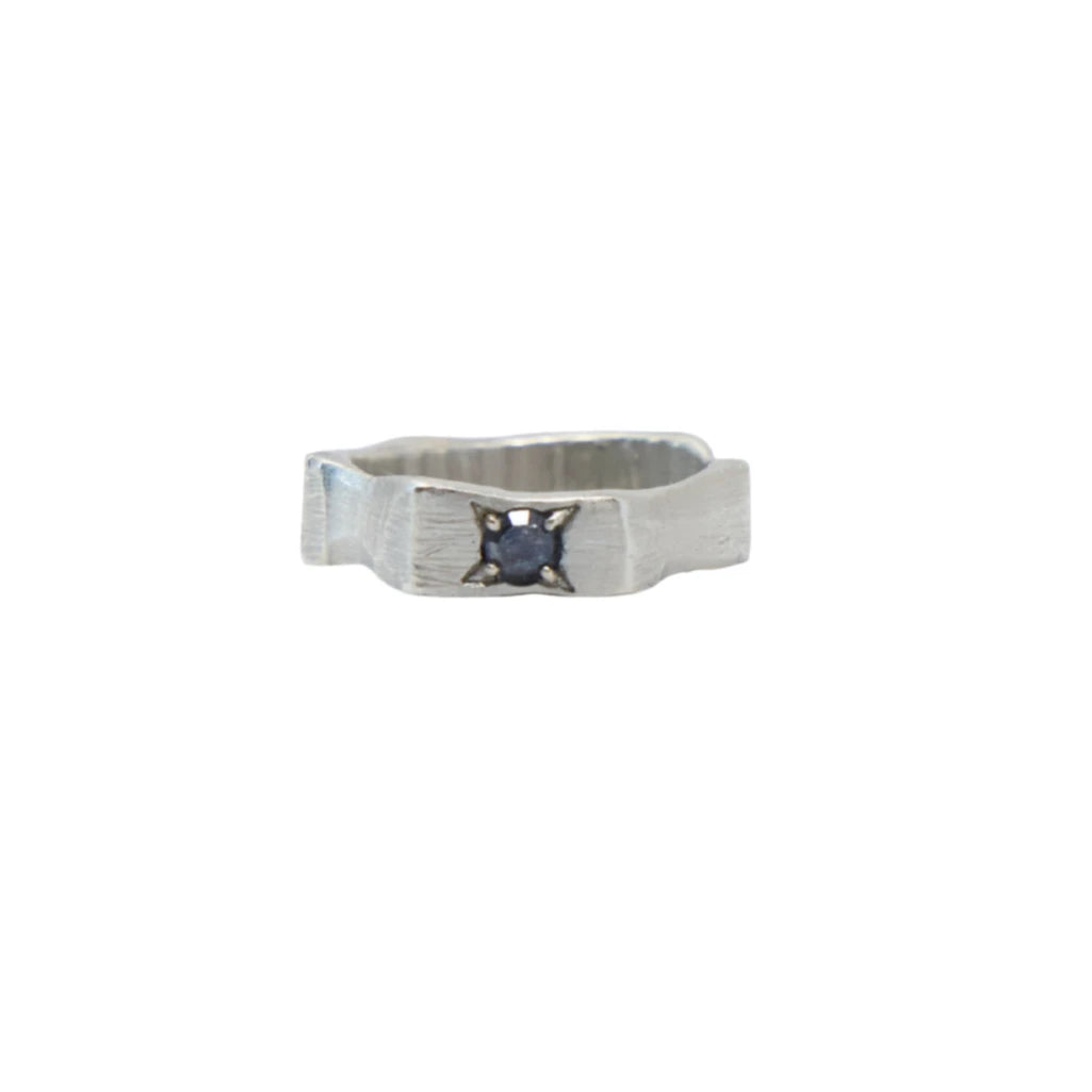 Hand-Carved Ring | Raw White 14K Gold | Salt and Pepper Diamond