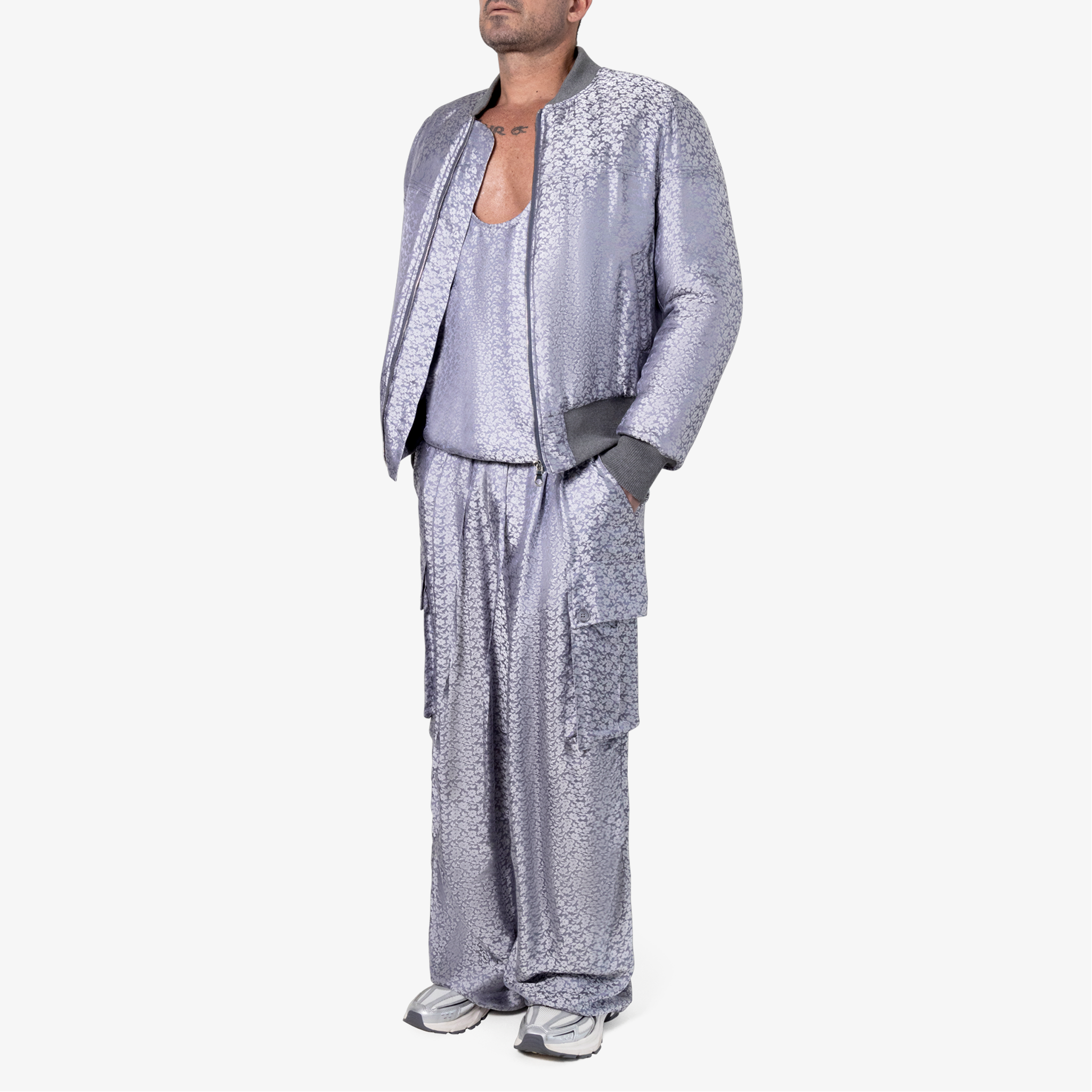 Padded Silk Jacquard Bomber Jacket