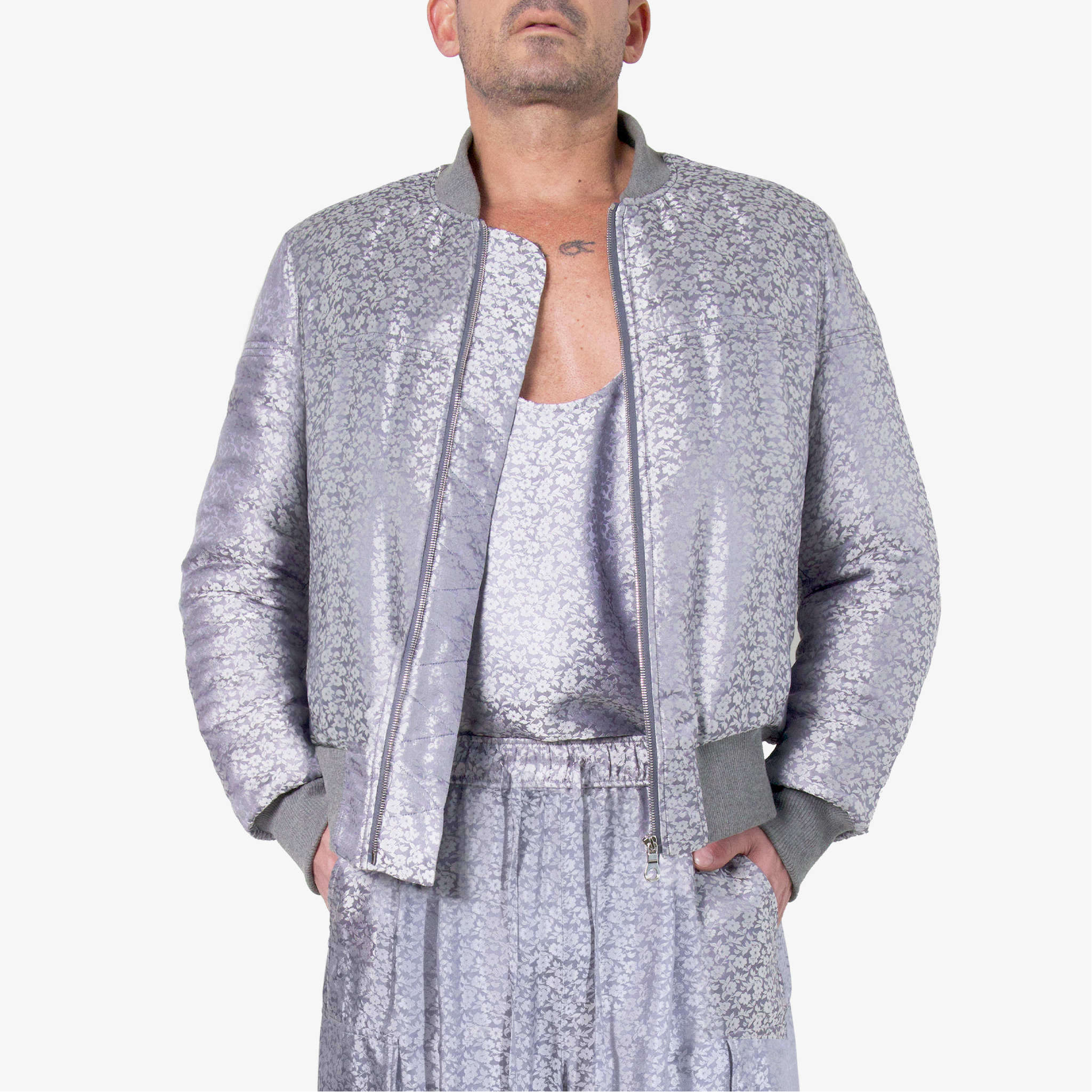 Padded Silk Jacquard Bomber Jacket