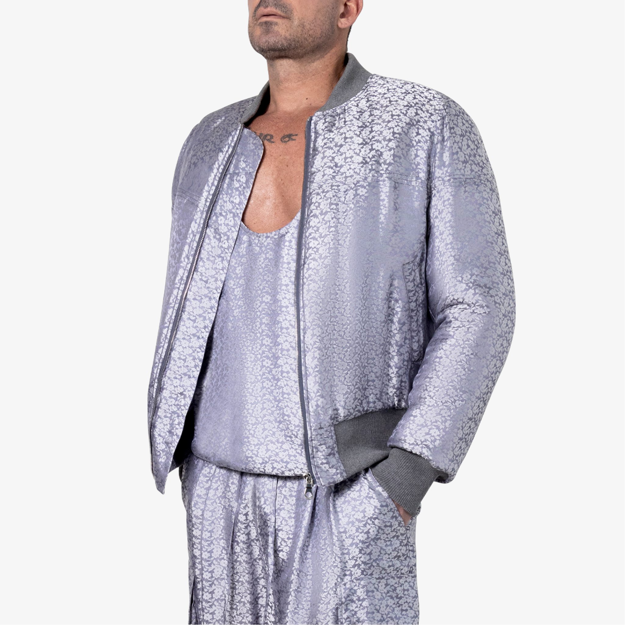 Padded Silk Jacquard Bomber Jacket