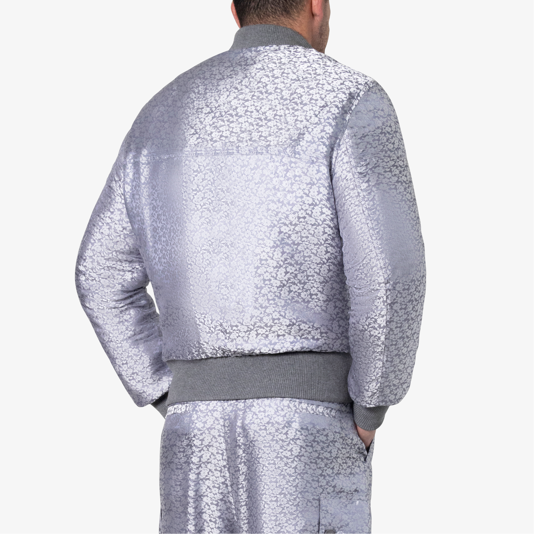 Padded Silk Jacquard Bomber Jacket