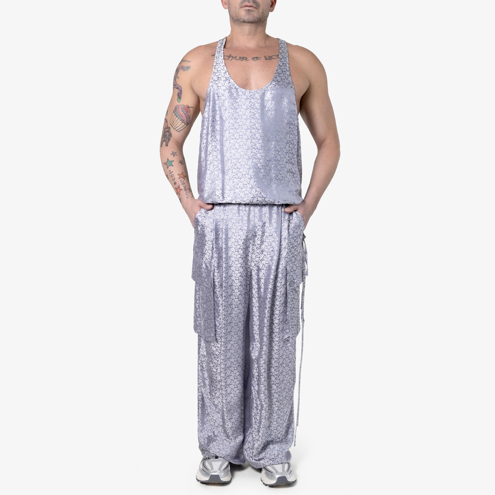 Drop Neck Silk Jacquard Tank Top