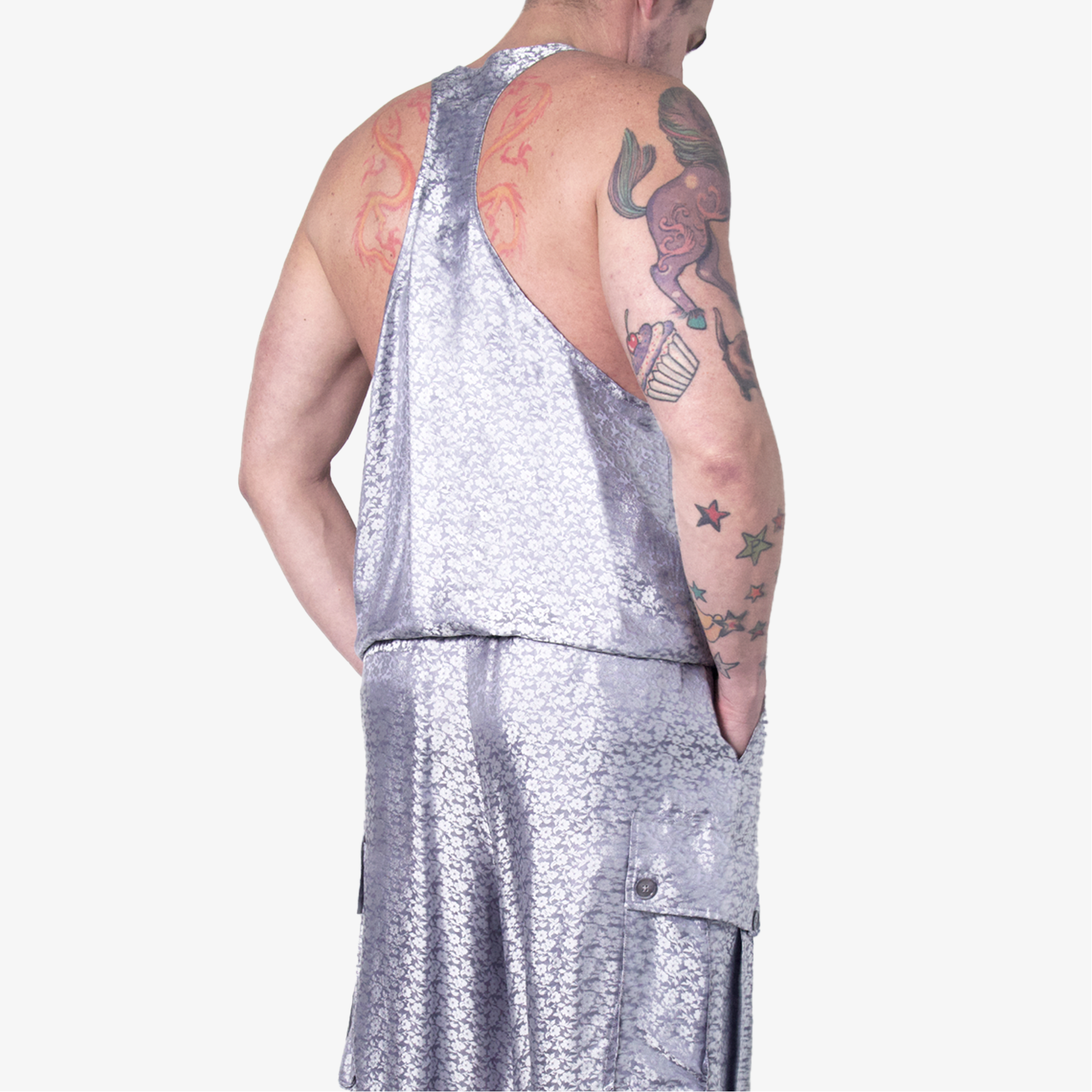 Drop Neck Silk Jacquard Tank Top